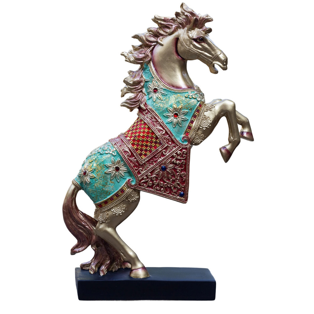 ONECLICKSTOREAK Royal Bejeweled Majestic Horse Showpiece Statue for Home Decor | Vastu Symbol of Power Success | Living Room Office Decor Gift (15x10 inch)