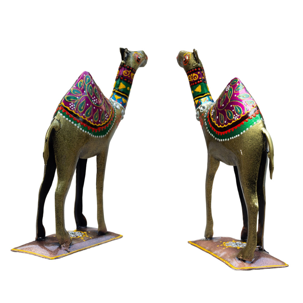 ONECLICKSTOREAK Decorative Camel Statue Set of 2 | Vastu Approved Hand Painted Meenakari Iron Showpiece | Rajasthani Folk Art for Living Room, Gifting & Home Décor