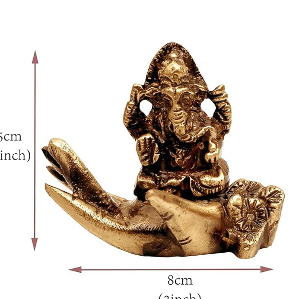 ONECLICKSTOREAK Ganesh Idol on a Palm, Handcrafted Brass Statue Showpiece for Home Decor, Office Table, Gifts