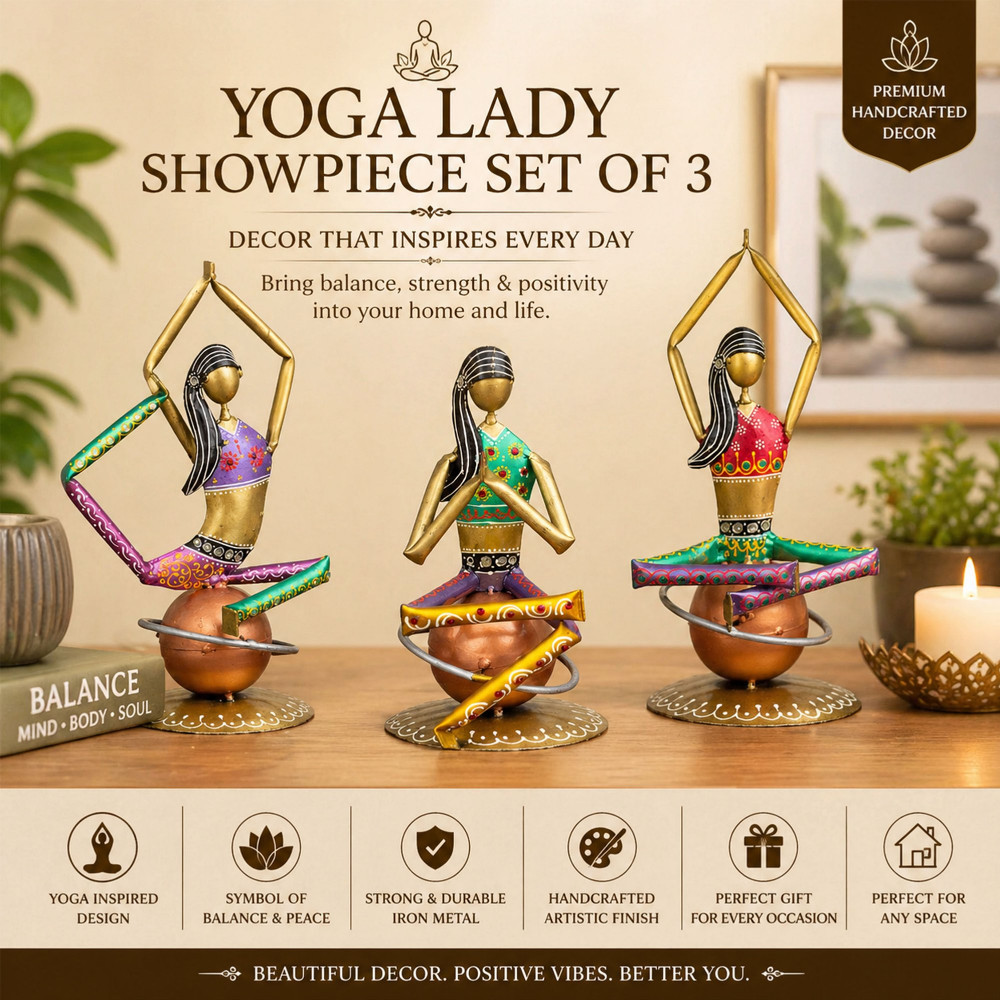 ONECLICKSTOREAK Set of 3 Yoga Lady Showpiece for Home Decor Iron Metal Figurines Decorative Statue Set for Living Room Office Table Shelf Meditation Room Exercise Gift 13 Inch (Yoga Dolls)