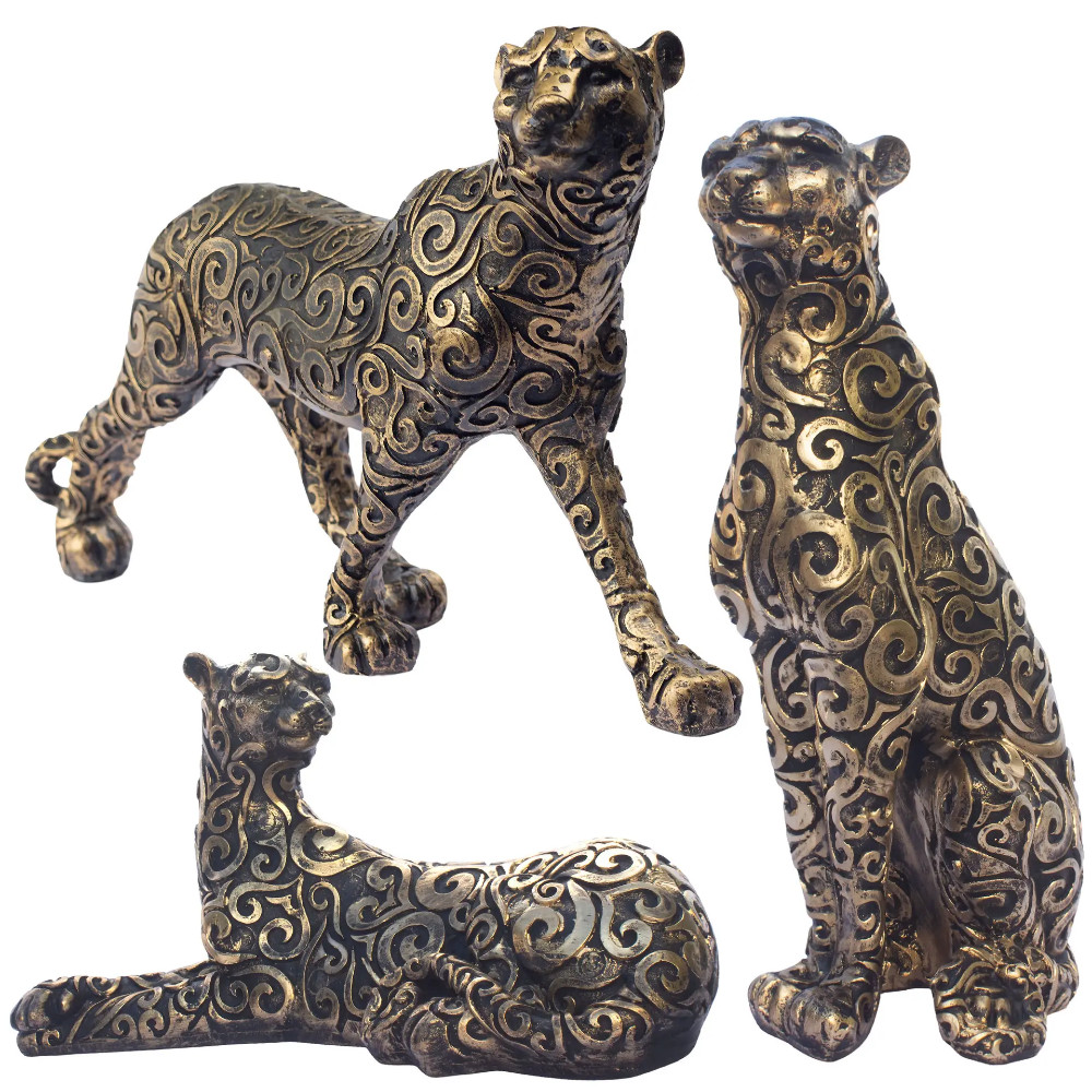 ONECLICKSTOREAK Elegant Leopard Statues Set of 3 - Handcrafted Decorative Showpieces - Big Size Resin Sculptures for Home Décor - Perfect for Living Room, Office, or Gifting