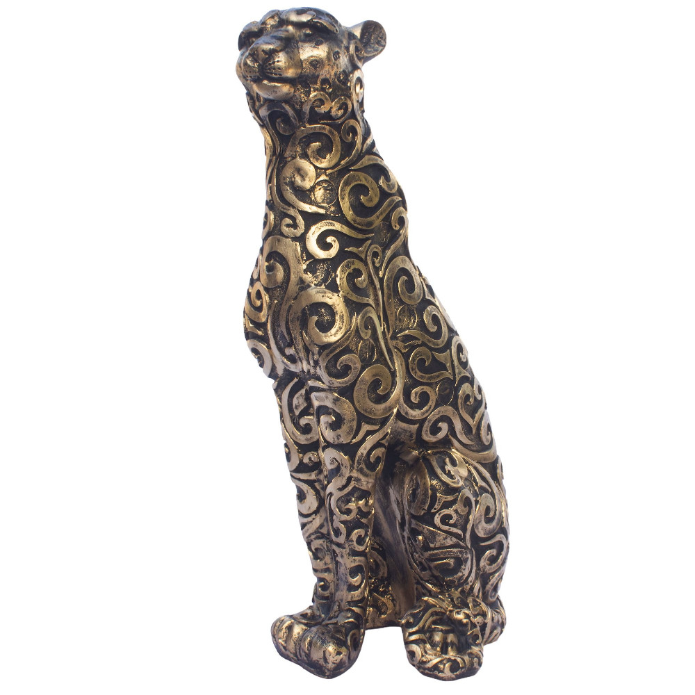 ONECLICKSTOREAK Luxury Leopard Sculpture in Black Resin with Gold Accents | Decorative Animal Statue for Home & Office | Symbolic Wildlife Decor - Strength, Power & Self-Reliance (Sitting Leopard)