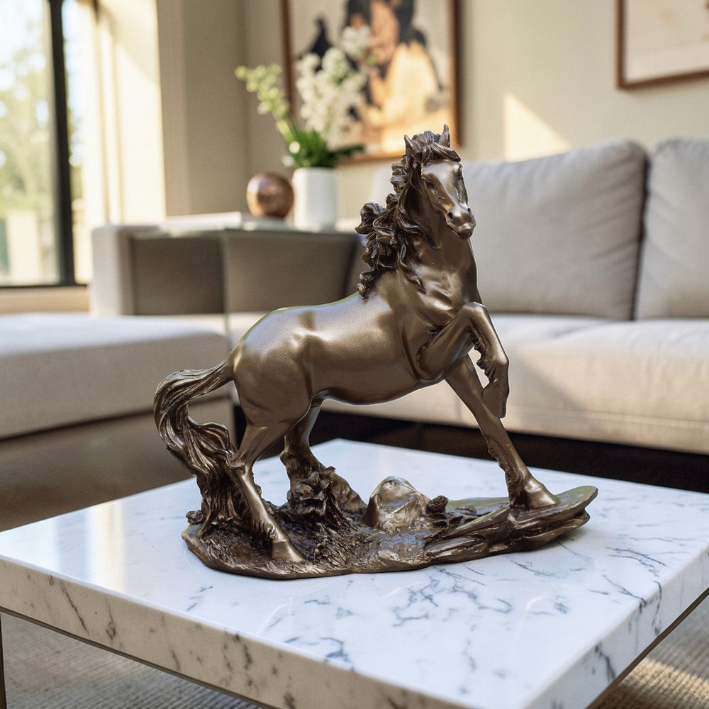 ONECLICKSTOREAK Golden Horse Showpiece Statue for Home Decor 9 Inch Resin Horse Figurine | Vastu Feng Shui Horse Statue for Office Desk Living Room Career Wealth Prosperity Gift